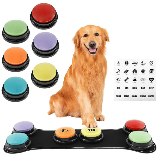 Petoloo PetVoice Pro dog training buzzer buttons set with colorful circular pads on a training mat