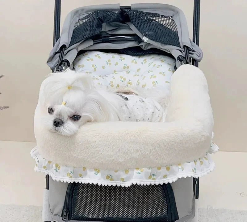 Petoloo Poussette chien Confort Premium 3 pièces avec housse moelleuse crème et coussin floral