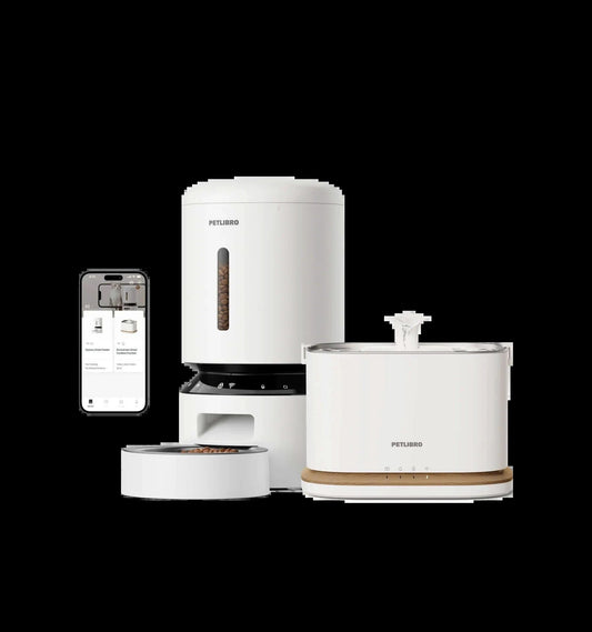Petlibro white 3-piece smart feeder, hydration fountain and bowl set with app control