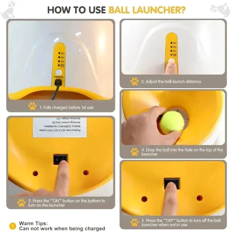 Fatiguez automatic dog ball launcher, yellow interactive dog toy by Montoutou-shop.com