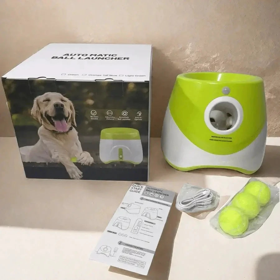 Lanceur automatique de balle pour chien vert et blanc par Montoutou-shop, avec 2 balles et câble USB