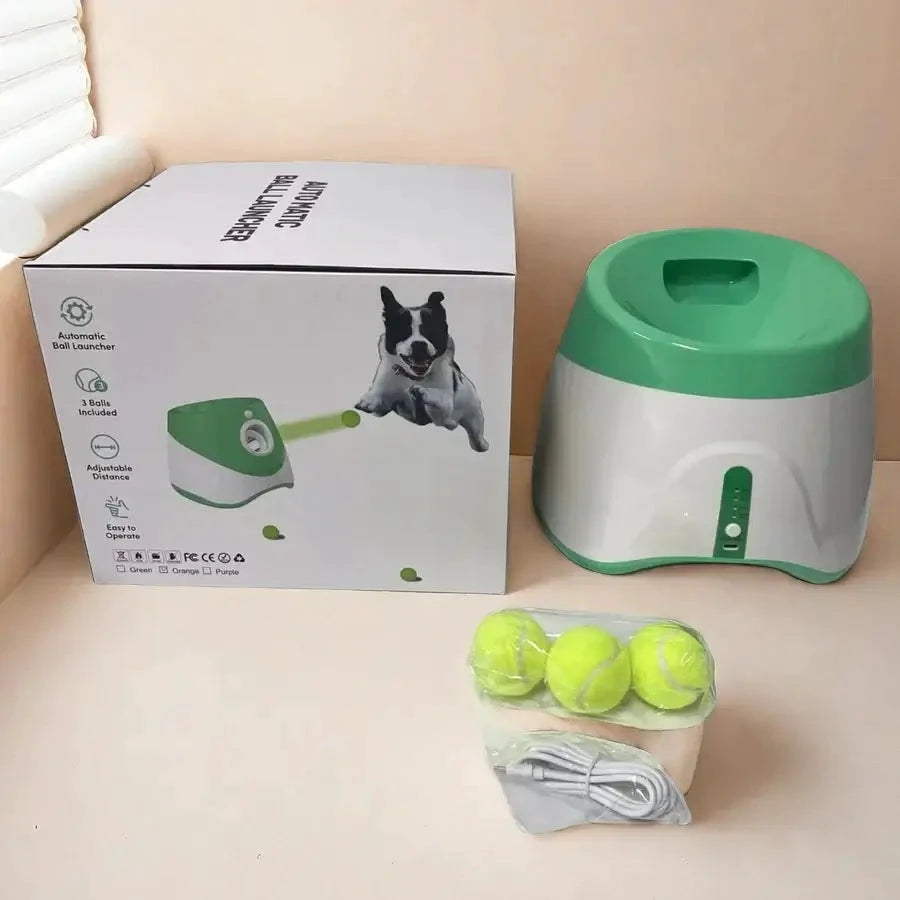 Lanceur automatique de balle pour chien Montoutou-shop, blanc et vert, 3 balles incluses, câble USB