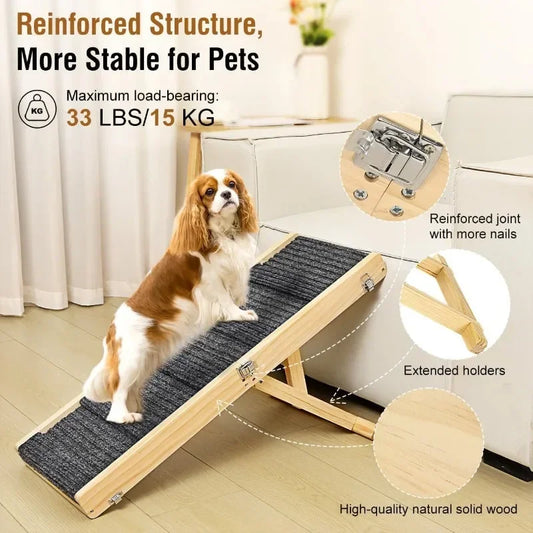 Rampe Pliable pour Chien pour Lit – Hauteur Réglable, Escalier en Bois Portable pour Animaux de Compagnie