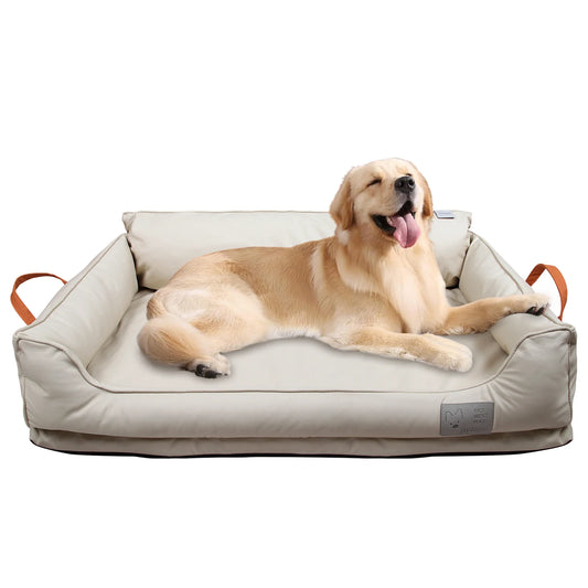 Lit en cuir pour chien confortable et chaud – Peluche douce – Tailles S à XL