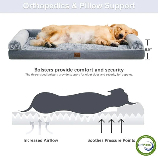Lit Canapé Orthopédique pour Chien – Mousse Ultra Douce, Housse Amovible & Lavable – Toutes Tailles